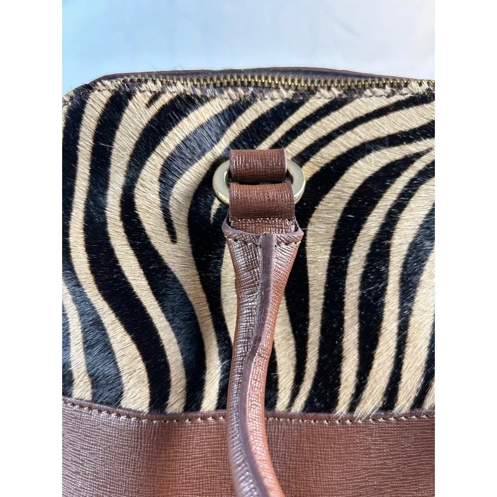 IACUCCI Italy Brown Leather‎ Zebra Print Calf Hair Satchel Handbag 1081RD NWT